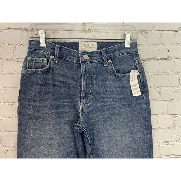 Free People Maggie Midrise Jeans Sequoia Blue Size 25 28x27 Distressed Hem Raw - Picture 5 of 11